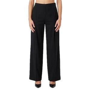 Elisabetta Franchi Black Pleated Wide Leg Pants Wool Blend Trousers sz 40 / 10
